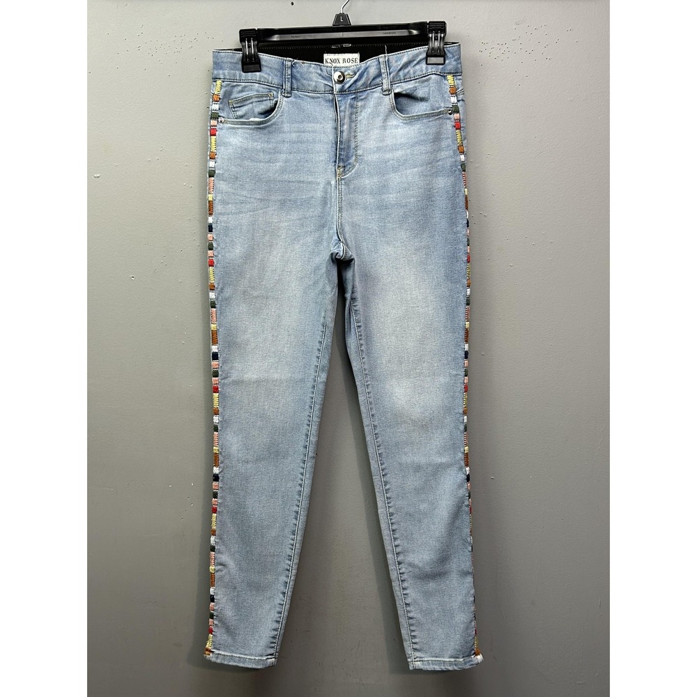 Knox Rose‎ Jeans Womens 6 Light Wash Mid Rise Skinny Embroidered Side Stripe